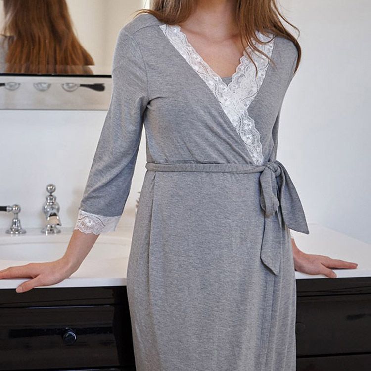 Pigiama abito premaman con maniche a 3/4 e pannello in pizzo moda 2024_voghion.com