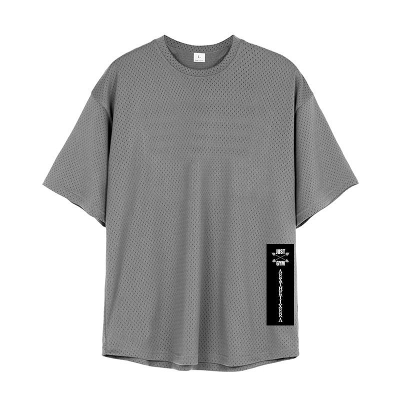 Schweres, hochwertiges T-Shirt für Herren in Übergröße, Sommer, Netzstoff, Sport, schnelltrocknend, Fitness, kurze Ärmel, lässig, locker, halbe Ärmel_voghion.com