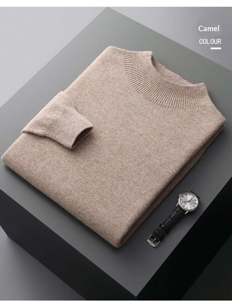 Nordmann 100% Wool Seamless Half Turtleneck Sweater For Men Loose Pullover Solid Color Knitted Warm Base Layer_voghion.com