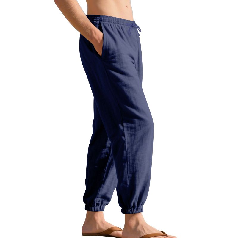 Four Seasons Beach Trend Men's Loose Linen Plus Size Casual Jogger Pants_voghion.com
