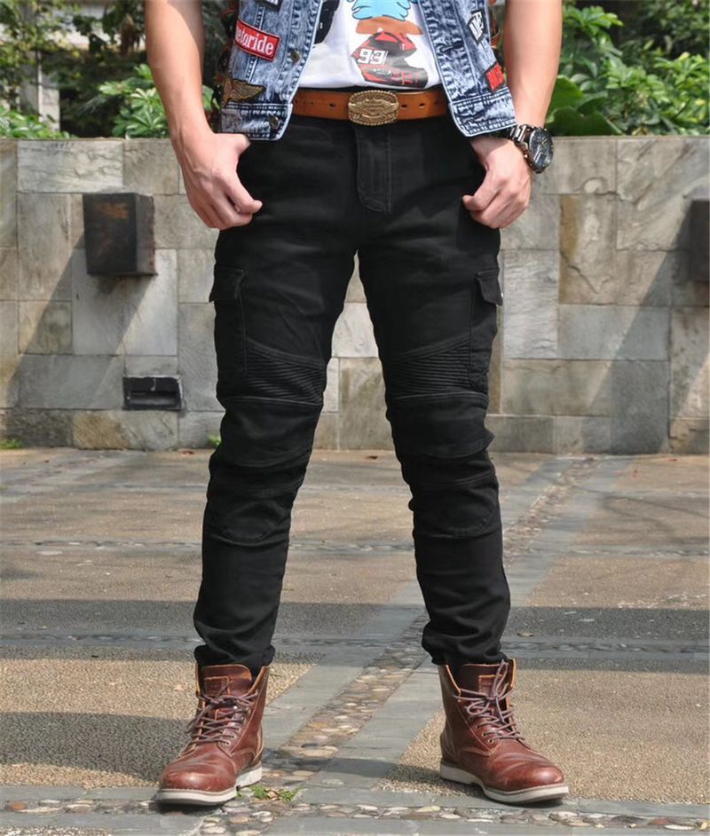 Jeans da motociclista certificati CE con protezioni per ginocchia e fianchi – Denim elasticizzato, resistente all'abrasione, traspirante per uomo (verde militare, nero, blu)_voghion.com