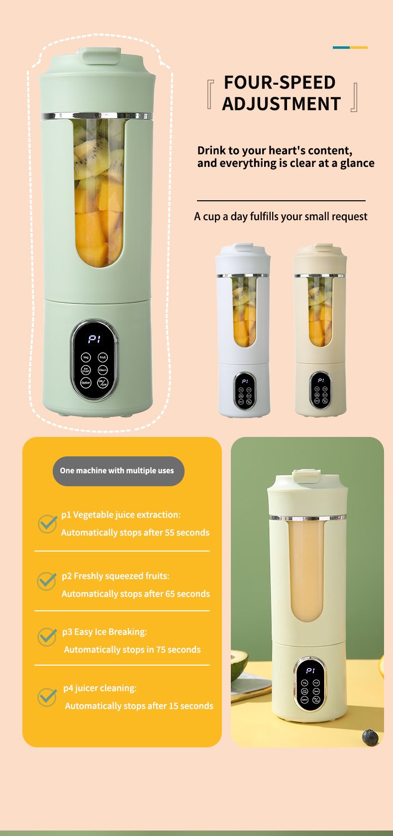New Juicer Rechargeable Digital Display Juice Maker Three-Speed Adjustment Portable Home Travel Juicing Cup_voghion.com