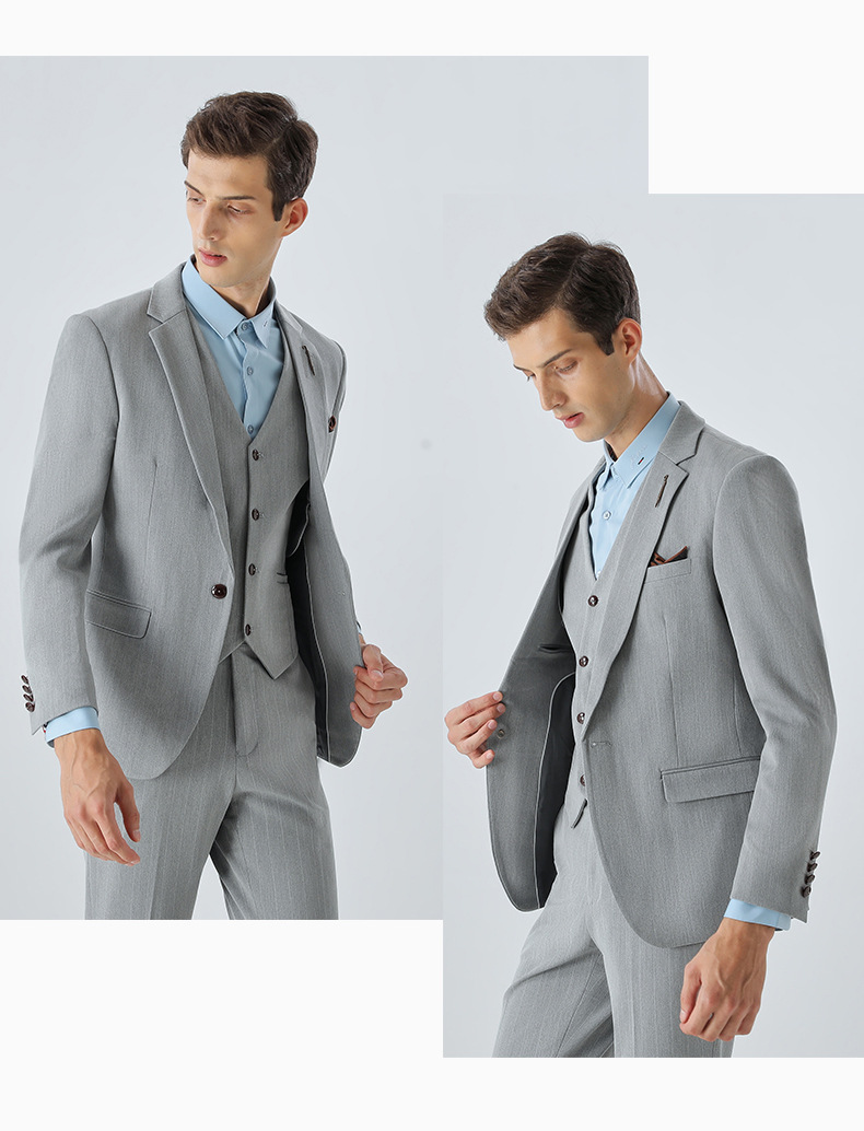 Men's Slim Fit Suit Set With Stripes - Formal Business Blazer & Pants For Wedding, Office & Special Occasions (Black, Gray, 7XL Sizes Available)_voghion.com