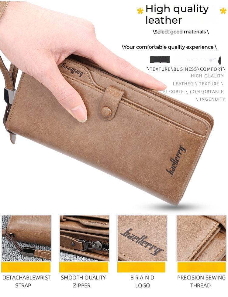 BAELLERRY Retro-Geldbörse für Herren im europäischen und amerikanischen Stil, lange Geldbörse für Herren, multifunktionale Handytasche, Business-Clutch für Herren in den Größen 35 – 55._voghion.com