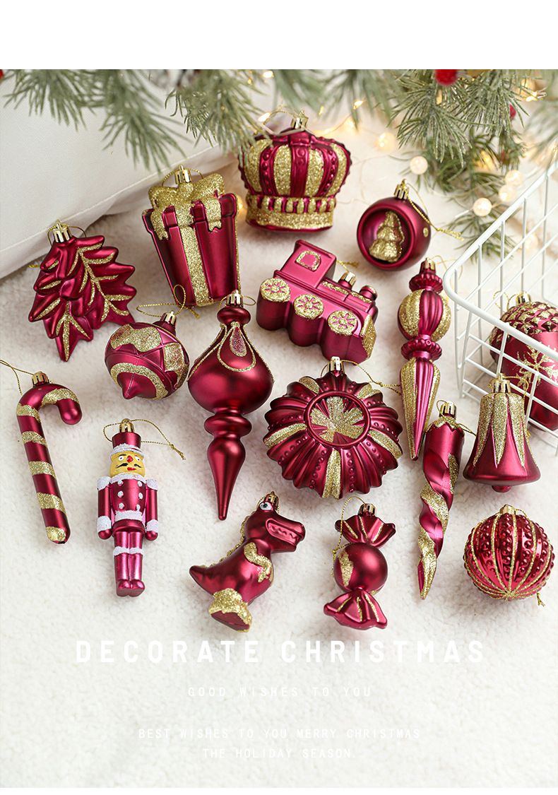 Ensemble de 18 décorations de Noël en plastique métallisé or rose – Décorations à suspendre pour sapin, couronne et décoration de table de fêtes_voghion.com