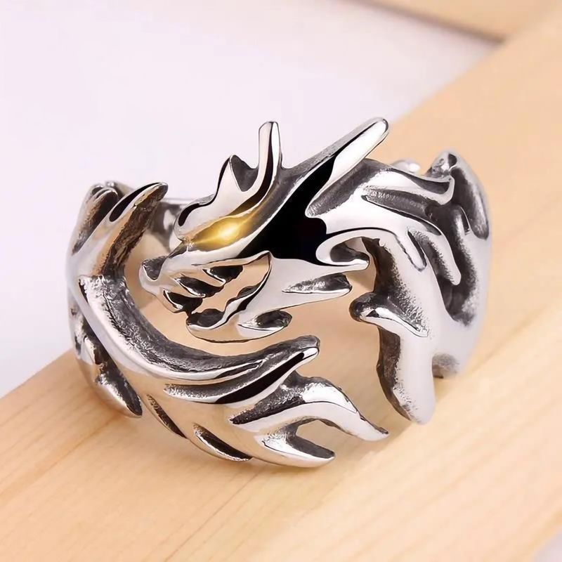 Anello retrò con drago, alla moda, per ragazzi e ragazze, con indice, in fusione, stile hip hop, punk rock, da uomo_voghion.com