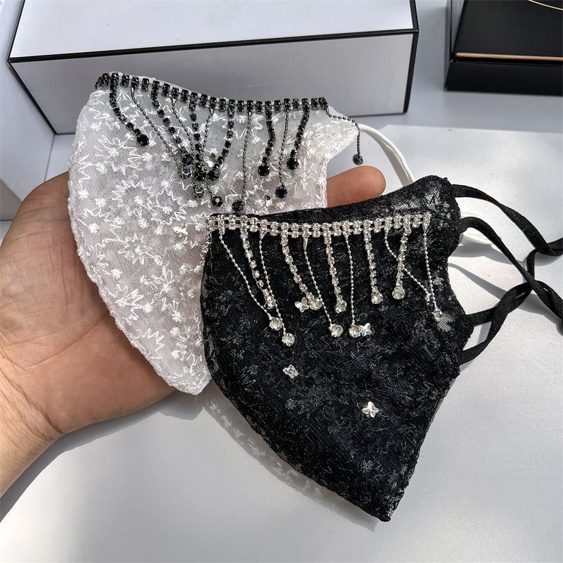 Lace Summer Mask Personalized Tassel Butterfly Diamond Decorative Mask Washable Breathable Mesh Veil_voghion.com