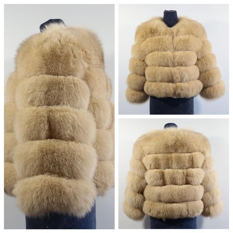 Luxury Fox Fur Coat Women's Winter Fashion Outerwear Short Jacket With Natural Fox Fur Trim, Elegant And Warm, Multiple Colors Available_voghion.com