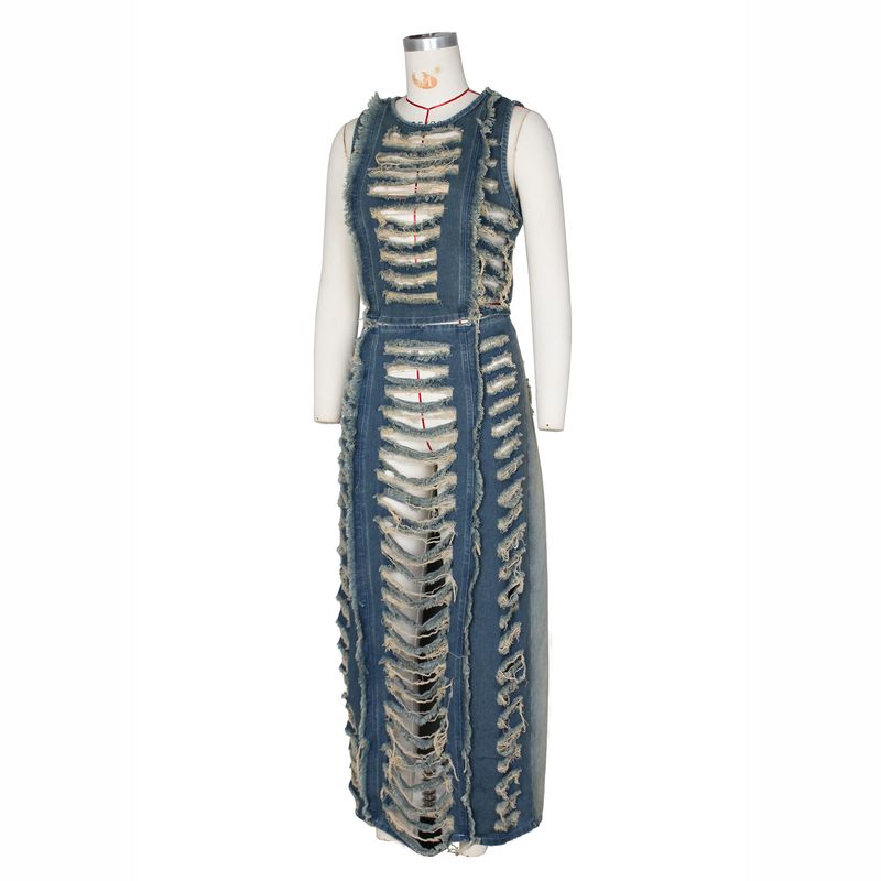 Women’s Clothing women's denim suits, cross border women's fashion, personalized hand worn vest, high slit denim skirt suit_voghion.com