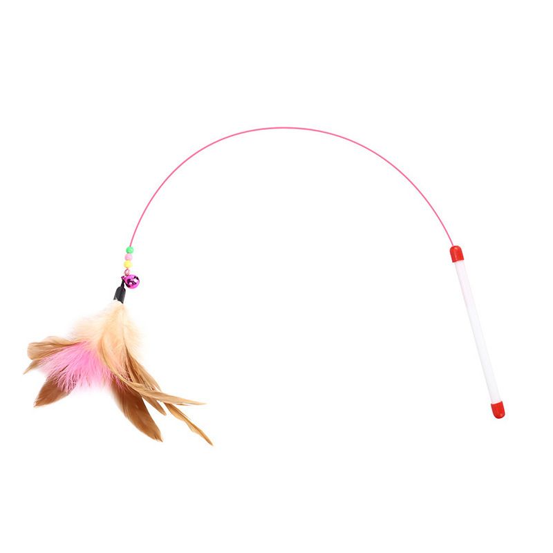 Steel Wire Colorful Feather Teaser Wand With Bell Cat Toy Pet Supplies_voghion.com