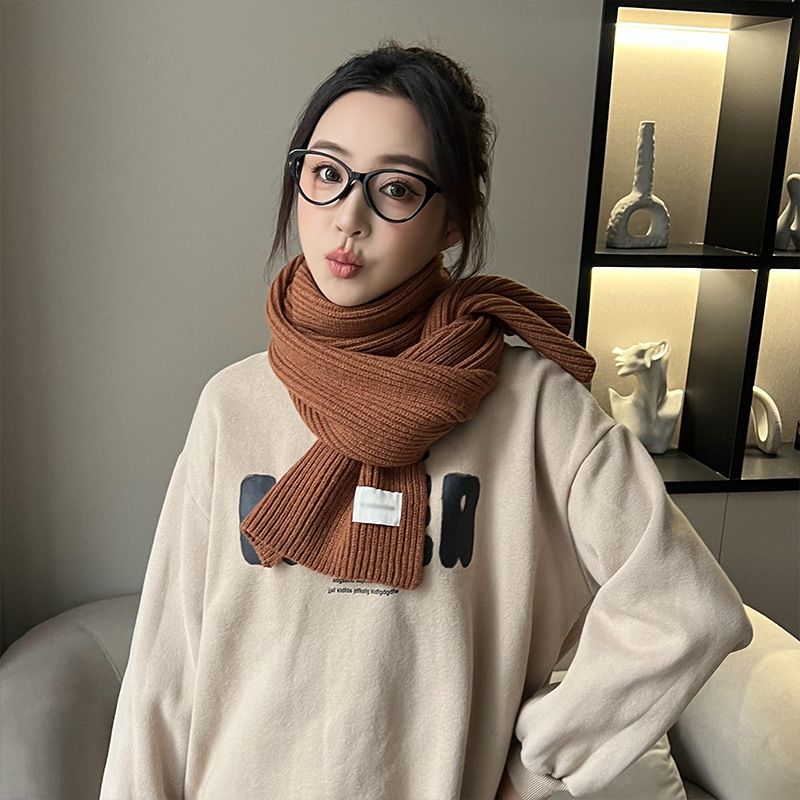 Sciarpa rossa per donna, stile coreano, versatile, per studenti, invernale, calda, tinta unita, scaldacollo lavorato a maglia spesso_voghion.com