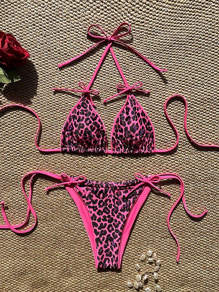 GraceChic 2025 Nouveau maillot de bain deux pièces à imprimé léopard européen et américain pour femmes, bikini de plage haut de gamme, cravate spa_voghion.com