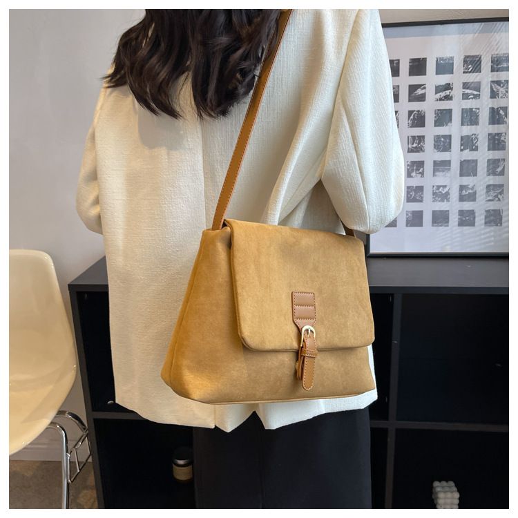 Borsa a tracolla casual da donna in pelle scamosciata, elegante, con tracolla singola, stile coreano, piccola, quadrata, autunno inverno, 2025_voghion.com