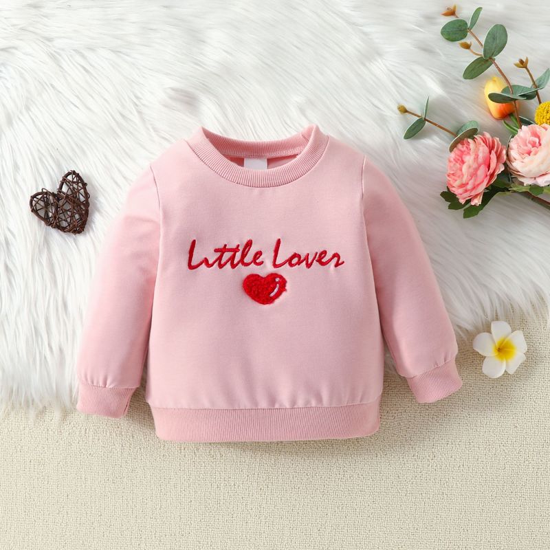 2024 Spring New Children's Clothing Valentine's Day Love Embroidery Hoodie Solid Color Pants Set_voghion.com