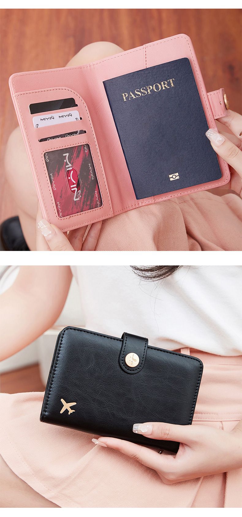 Portafoglio portapassaporto con blocco RFID – Organizer per documenti da viaggio sottile ed elegante con scomparto con cerniera di sicurezza, elegante custodia per documenti e custodia protettiva_voghion.com