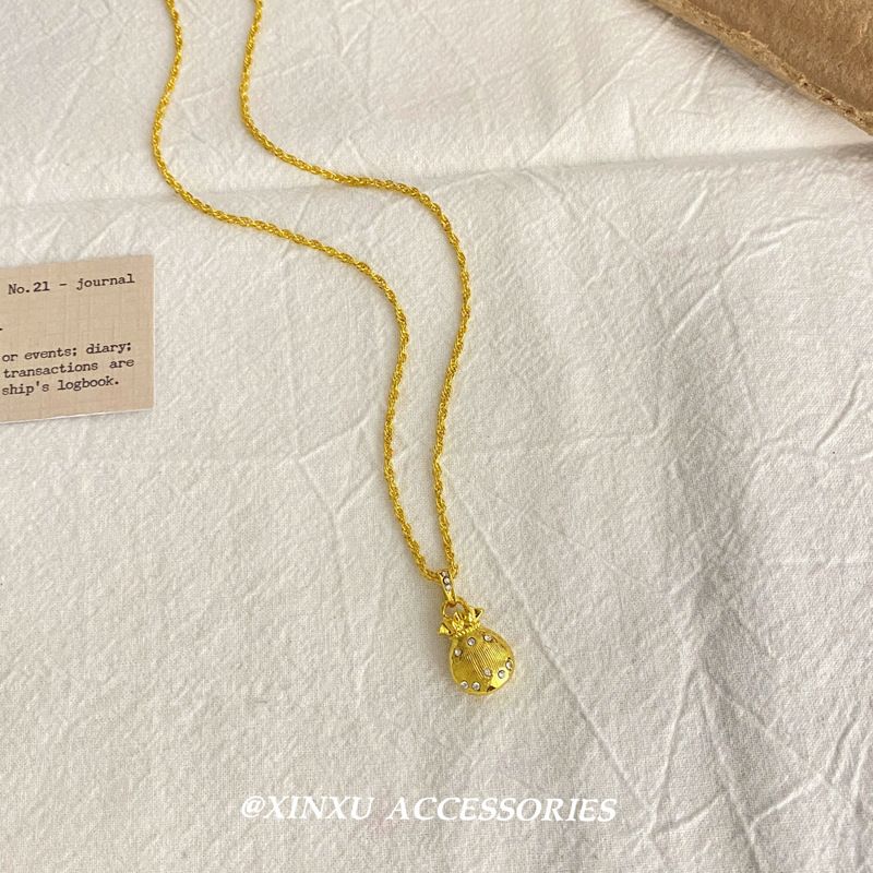 Anno fortunato~piccola borsa portafortuna in oro con collana intarsiata di diamanti, design di nicchia, temperamento semplice, moda versatile_voghion.com
