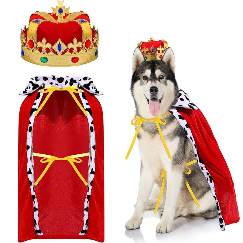 Mantello per animali domestici, corona, cappello da re per cani, mantello, costume da principe di Natale, set per feste di gioco di ruolo di Halloween_voghion.com