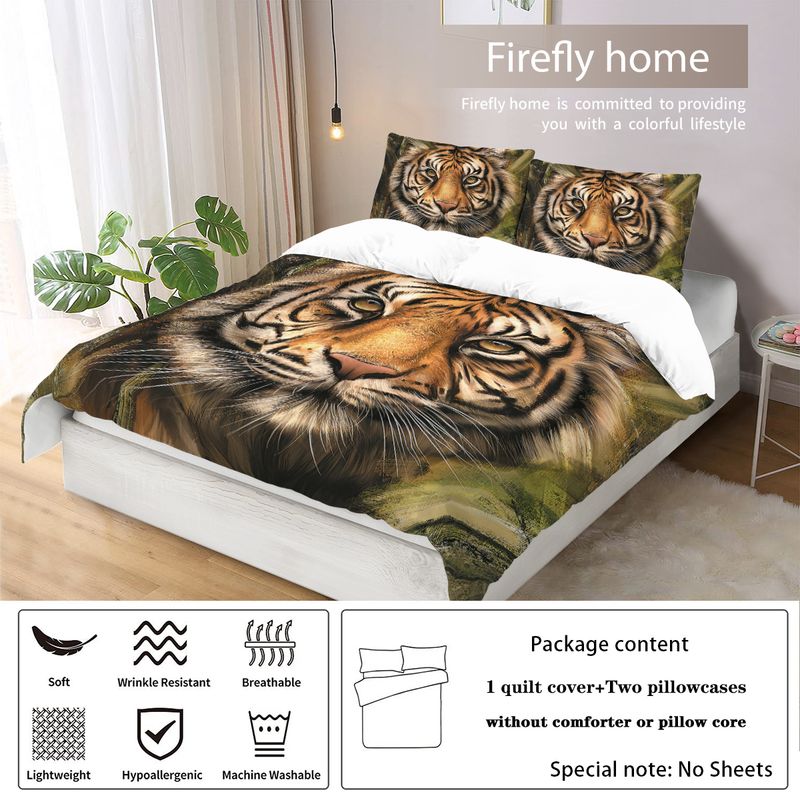 Tigre, leopardo, animale 3D stampa digitale camera da letto, dormitorio, hotel e pensione set da 3 pezzi, leggero, caldo e morbido set di biancheria da letto in peluche corto_voghion.com