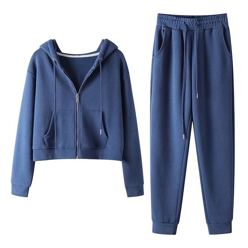 Damenbekleidung Weißer Herbst und Winter Neuer Freizeitanzug Studenten des College-Stils Lockerer Pullover Weites Bein Sport Zweiteiliger Anzug für Damen_voghion.com