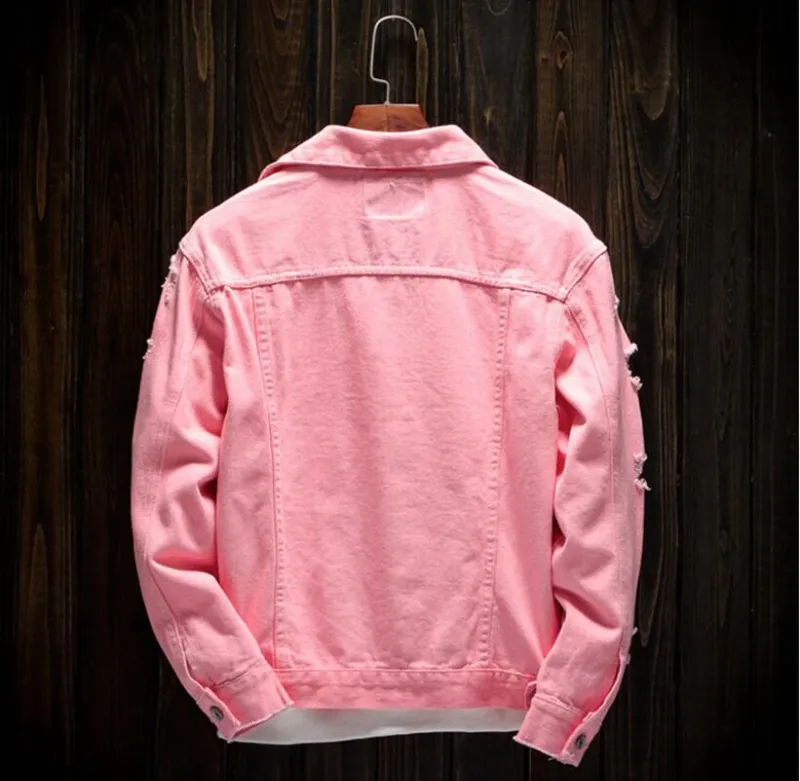 Chaqueta vaquera para hombre con agujeros rasgados, chaquetas vaqueras para hombre, blanco, negro, rojo, rosa, Tops informales, pantalones vaqueros para hombre y mujer, abrigo de diseñador_voghion.com