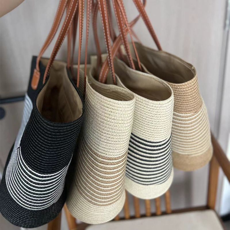 Borsa a secchiello con tracolla singola, grande capacità, in tessuto a mano, da spiaggia, da donna, 2024_voghion.com