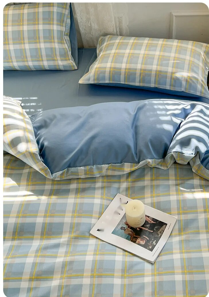 Set da quattro pezzi in cotone lavato con fibra chimica, copripiumino opaco interno, set da tre pezzi di biancheria da letto per la casa del dormitorio_voghion.com