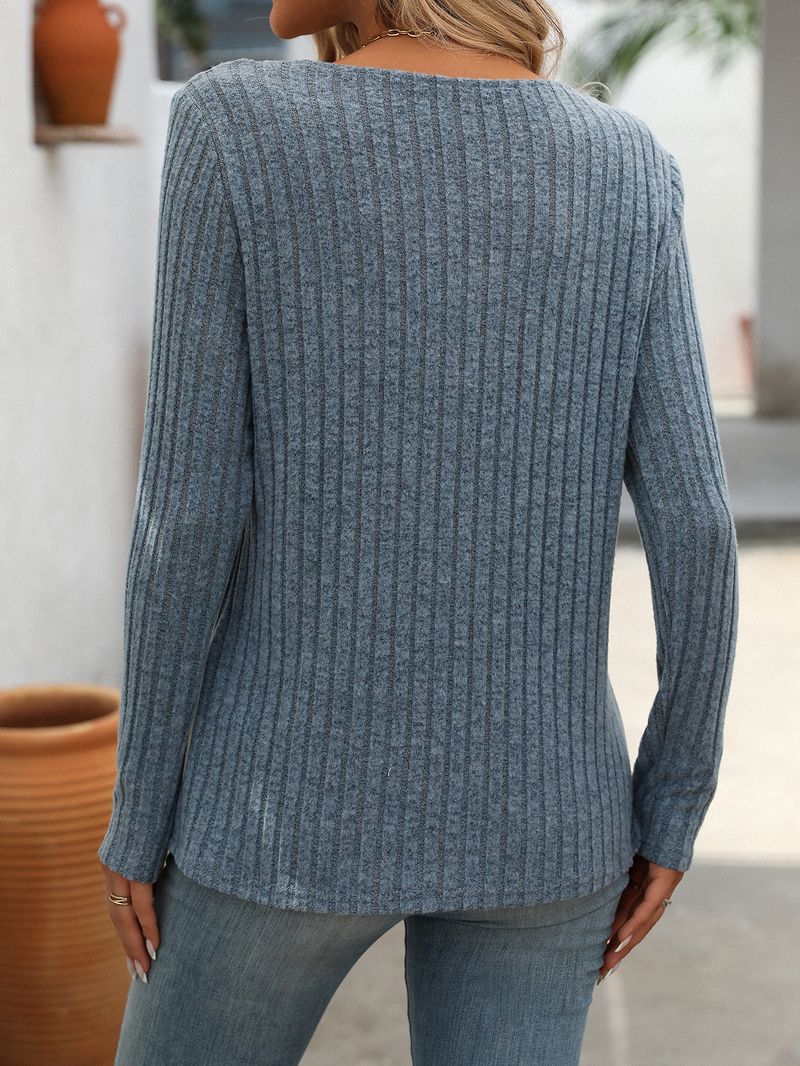 Maglietta casual da donna con scollo a V e bottoni - Maglia a maniche lunghe a coste dalla vestibilità ampia per autunno inverno (nero grigio, rosso vino, verde militare)_voghion.com