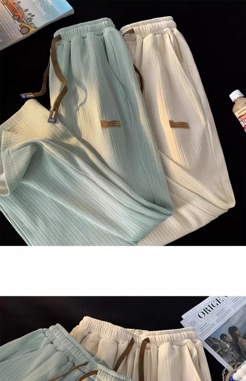 2025 Summer Men's Silk With Straight Leg, Thin, Casual, Loose, Wide Leg Design, Versatile, Comfortable Long Pants_voghion.com