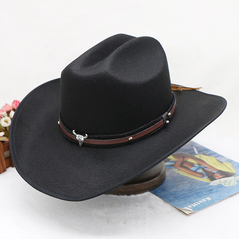 cintura per la testa di mucca autunno e inverno per uomo e donna cappello da cowboy western regolabile con gobba in lana imitazione satinata_voghion.com