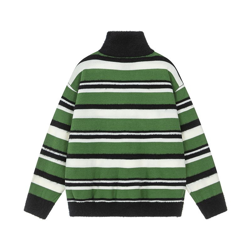 American Style Color-Block Striped Turtleneck Sweater For Men And Women 2025 Autumn Winter New Loose Lazy Knitted Top_voghion.com