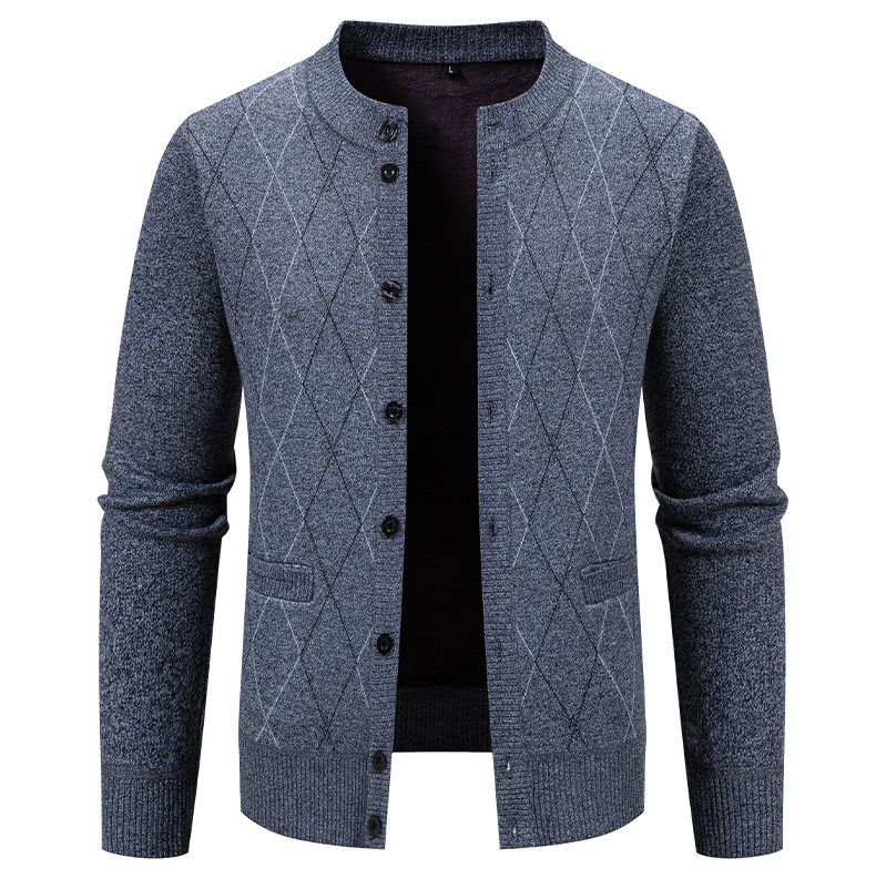 Cardigan in velluto e abbigliamento da uomo, cardigan in maglia con fodera in pile - Pullover oversize alla moda e comodo con collo alto per l'inverno_voghion.com