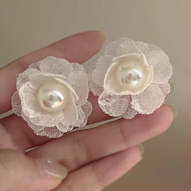 Camellia Dream ~ Orecchini con perle e fiori in pizzo francese con atmosfera da fata super, orecchini delicati con temperamento di nicchia avanzato_voghion.com