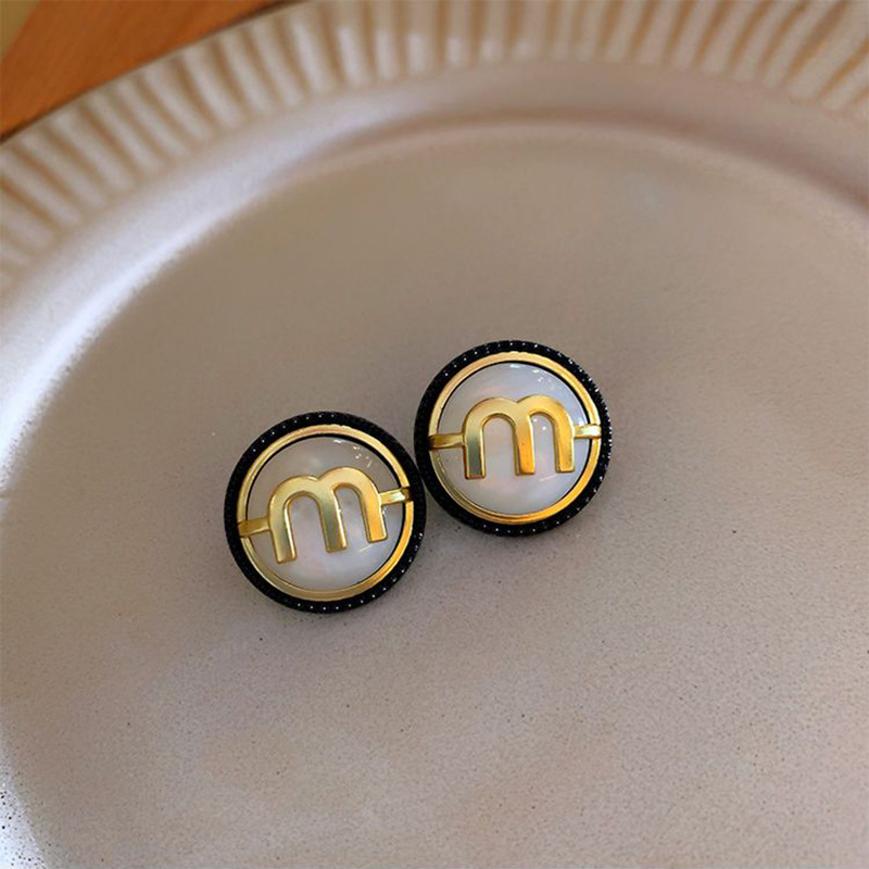 Vintage Elegant Letter M Geometric Opal Earrings for Women Girl S925 Silver Needle Jewelry Stud Party Gift_voghion.com