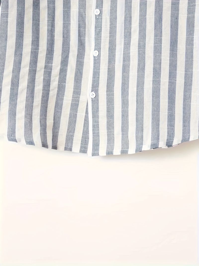 Lässiges, gestreiftes Langarmhemd zum Zuknöpfen für Herren – Baumwoll-Leinen-Mischung, leicht, atmungsaktiv, perfekt für Strandurlaube, Verabredungen und als Geschenk._voghion.com