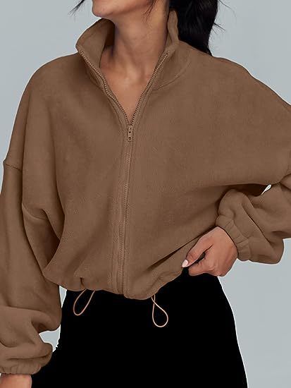 Užsienio prekyba, tarpvalstybinė moteriškų drabužių parduotuvė, karšto pardavimo „Polar Fleece“ sportinė striukė su stovima apykakle ir aksominė striukė su užtrauktuku_voghion.com