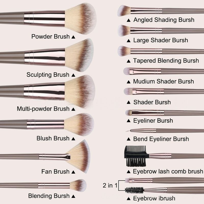 Champagnerfarbenes Make-up-Pinsel-Set, 20-tlg., 15-tlg., 10-tlg., tragbarer Rougepinsel mit weichen Borsten, komplettes Set mit Foundation-Pinseln_voghion.com