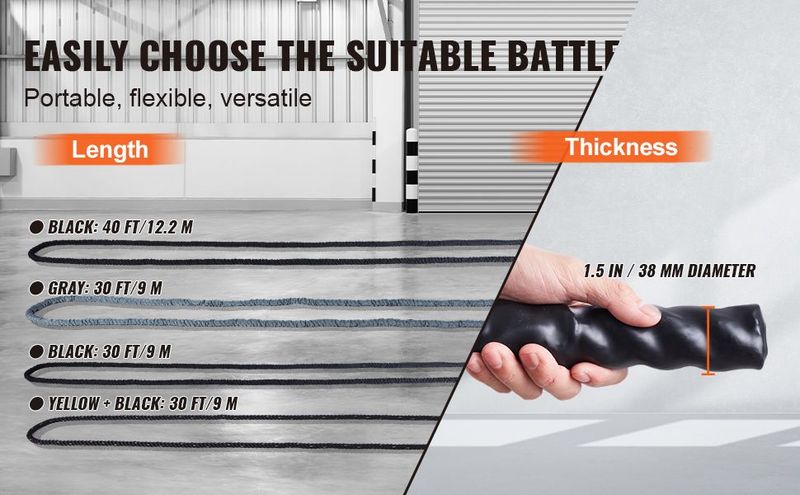 VEVOR Battle Rope 1.5" 40Ft Gym Workout Strength Training Exercise Fitness Rope_voghion.com