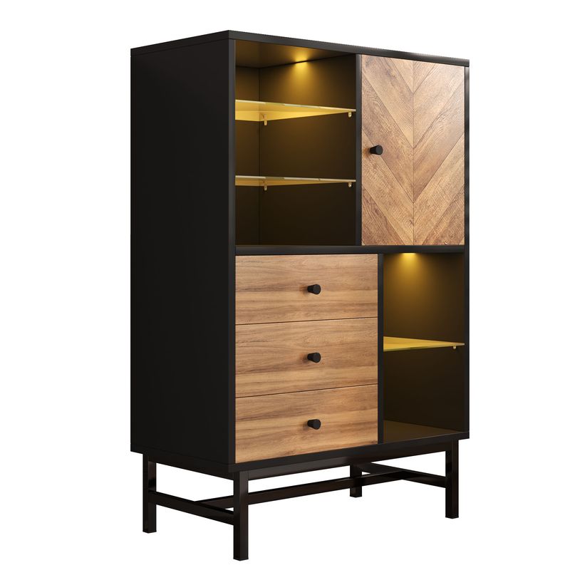 Vetrina con 12 colori di luce LED, Schubladen, Glasböden, Dreieck Holzmaserung_voghion.com