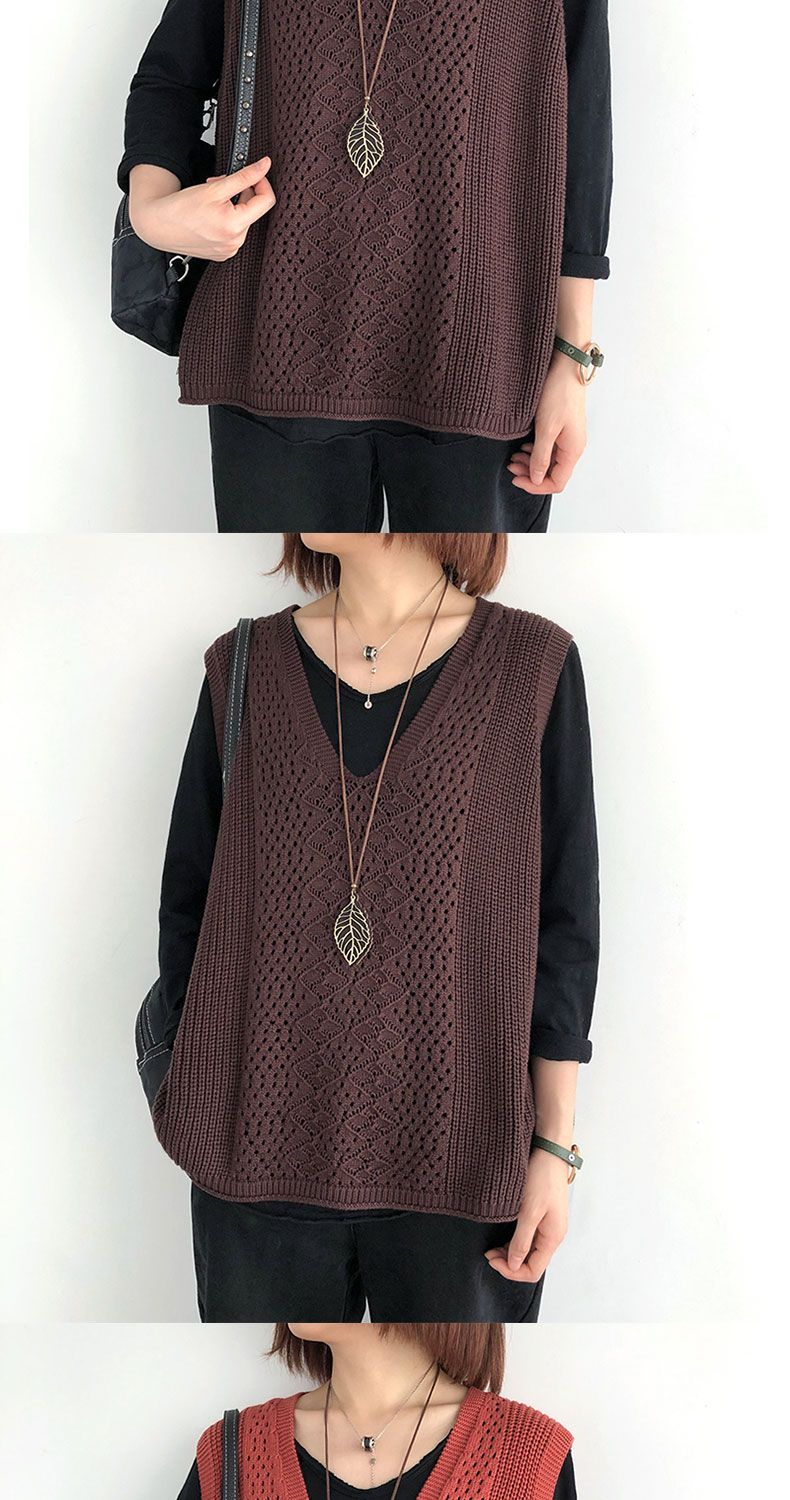 Pull-over rétro à col en V pour femme, collection printemps-été-automne 2025. Coupe ample et fine. Tailles généreuses._voghion.com