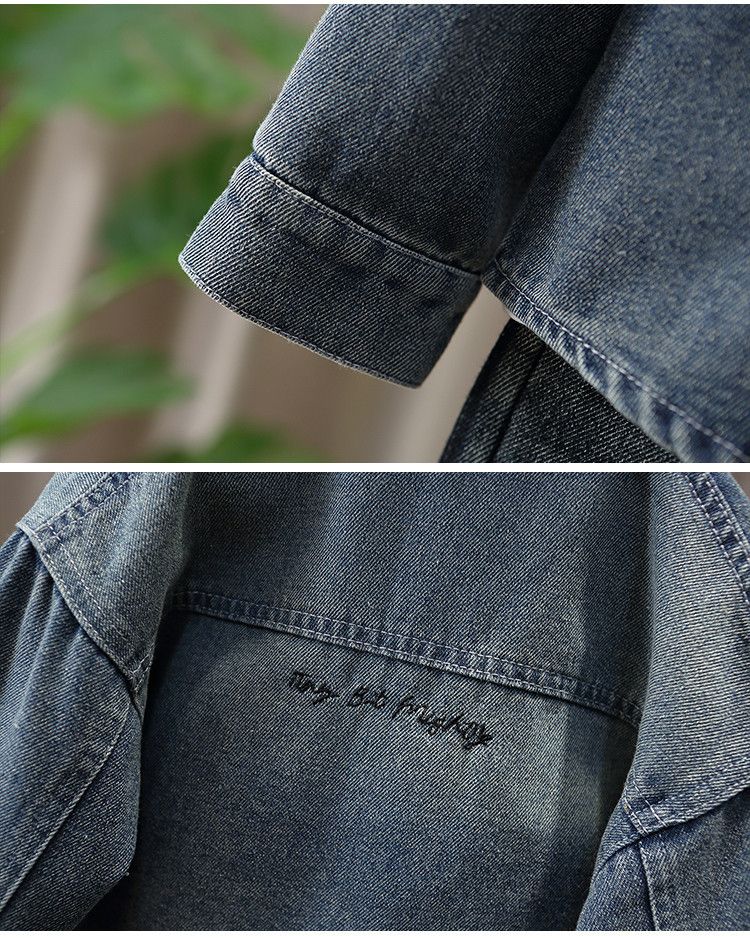 Giacca in denim per bambini per autunno e primavera - Giacca in morbido cotone con lettere ricamate, elegante cappotto casual blu per bambini piccoli e ragazzi (90-150 cm)_voghion.com