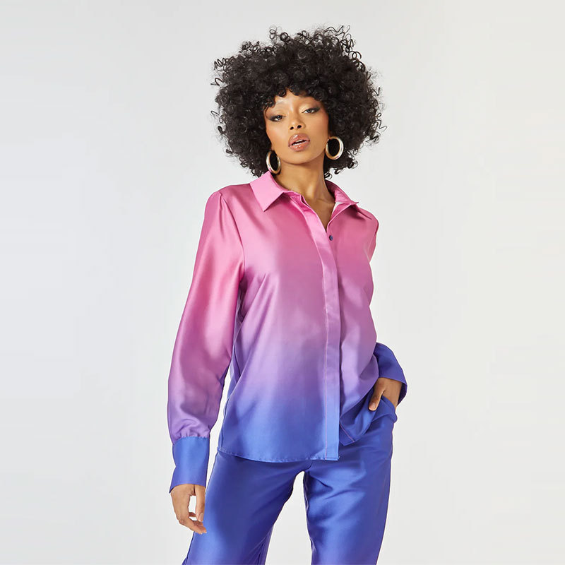 Abbigliamento donna INS nuovo prodotto completo ampio stampato camicia a maniche lunghe moda casual all'ingrosso set due pezzi_voghion.com