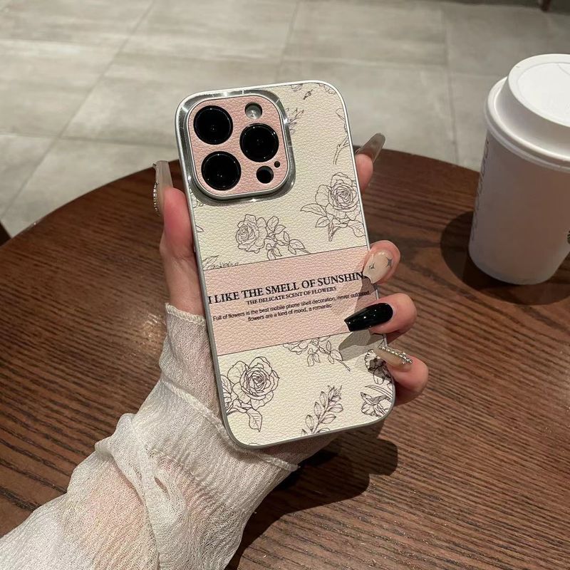 TechGlobe Compatible With 17 Pro Max Leather Texture Phone Case Sketch Rose Flower Pura 70 Pro+ Niche Embossed Protective_voghion.com