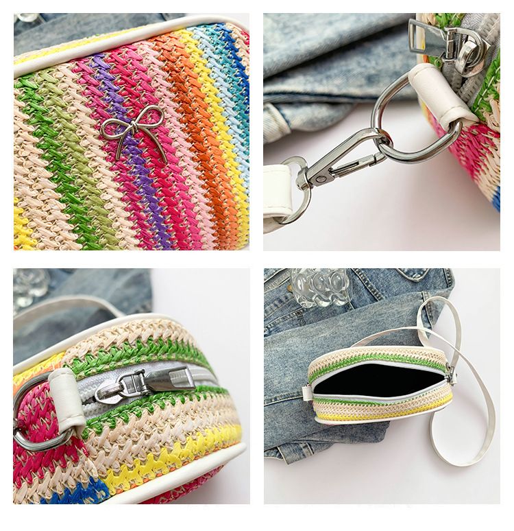 Borse da donna, nuova borsa arcobaleno intrecciata, semplice e versatile, borsa a tracolla con colori a contrasto_voghion.com