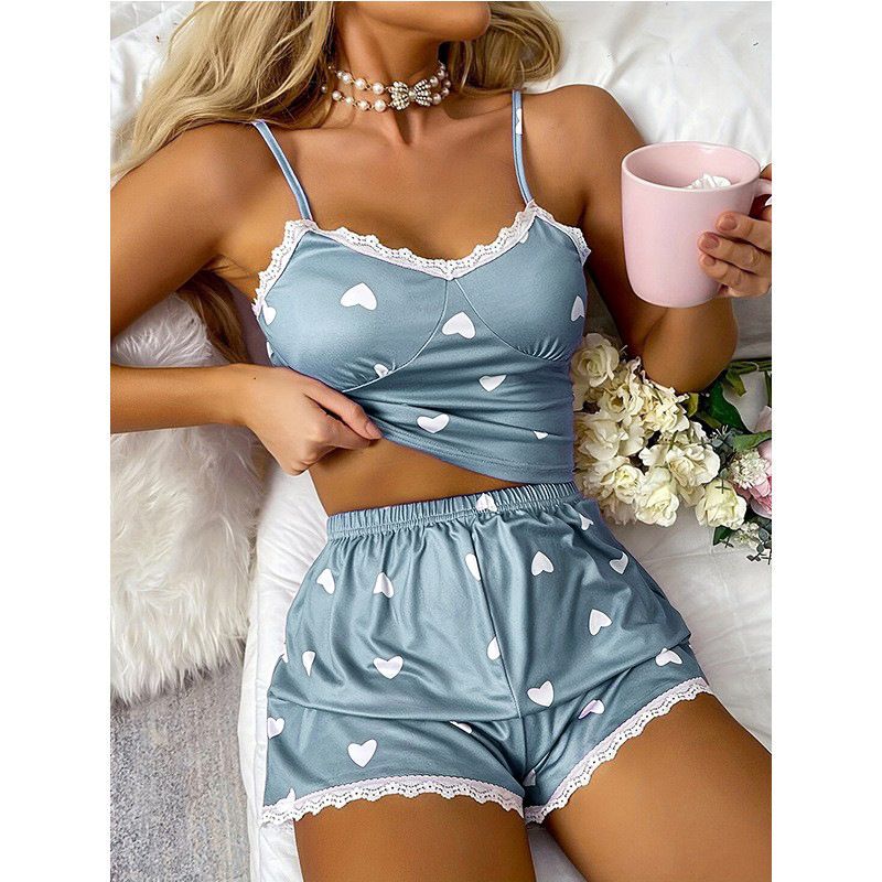 Apakšveļa un naktsveļa seksīgi jauni vasaras mežģīņu bikšturi šorti pidžamas sieviešu mājas apģērbi_voghion.com