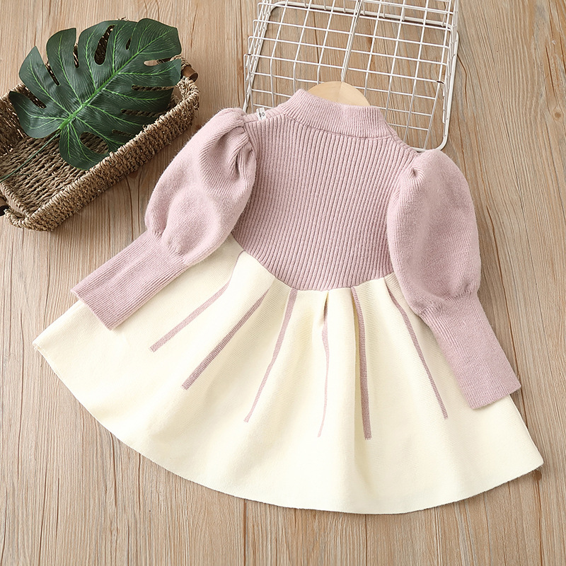 Wollkinderpullover für Mädchen, gestricktes langes Kleid, neue Schleife im Herbst/Winter 2022, kleiner duftender Wind, süße Prinzessin_voghion.com
