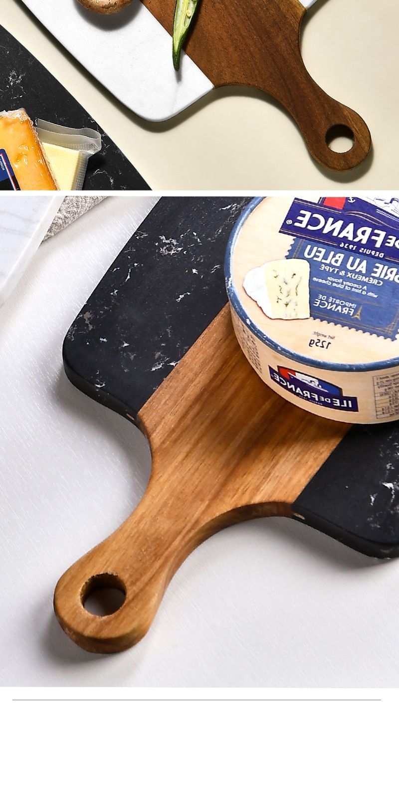Tábua de Charcutaria Mármore Emenda Madeira de Acácia Tábua de Corte Dupla Face Tábua de Corte de Pão de Queijo Placa Utensílios de Cozinha ao Ar Livre_voghion.com