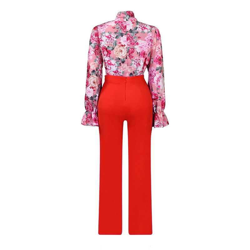 Dameskleding herfst en winter losse grote maten casual bedrukte shirts met lange mouwen wijde pijpen broeken cross border tweedelige set_voghion.com