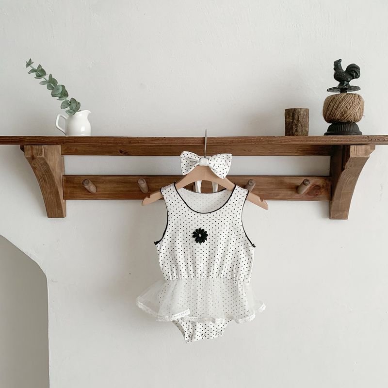 Instagram summer and children's girl baby small round dot printed vest, sleeveless triangle jumpsuit, crawling suit_voghion.com