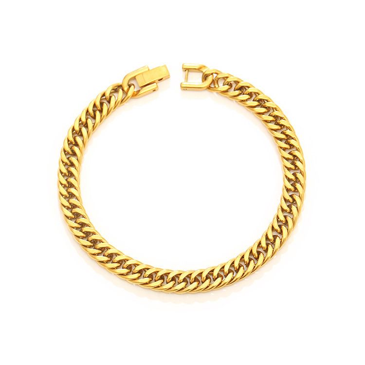 INS Blade Stainless Cuban Vacuum Gold High-end Luxury Wide Titanium Steel Anklet Silver Bracelet_voghion.com