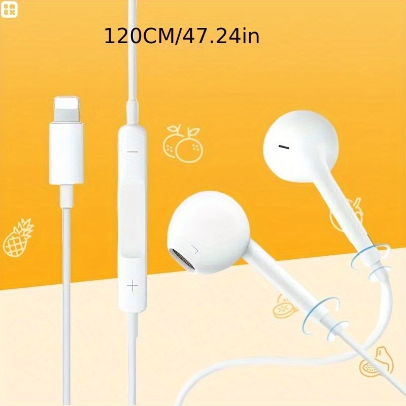 Hi-Fi-ørepropper med mikrofon og volumkontroll for iPhone 14/13/12/11/Pro/Pro Max/Xr/Xs/X/8/7/Se, hvite_voghion.com
